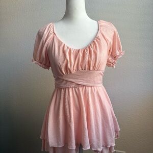 Women’s Pink Short-Sleeve Peplum Romper